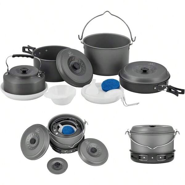 24 13 11 8PCS Camping Cookware Pots And Pans Backpacking Cooking Set Lightweight Cookware Mess Kit Outdoor Cook Gear For Family Hiking Picnic