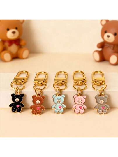 Llavero de oso de dibujos animados de metal multicolor, disponible en negro, marrón, rosa, azul, gris, adecuado para mujeres, hombres, parejas, mejores amigos, accesorio de bolso, decoración de mochila, accesorio de estuche de auriculares, regalo de fiesta y cumpleaños