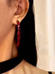 新款秋冬复古别致红色豹纹耳环，时尚简约独特设计，精致耳环 - 彩色 - 查看 7