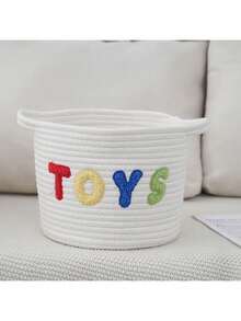 1pc White Cotton Rope Woven Storage Basket, Desktop Organizer Bin For Cosmetics, Clothes, Bedding, Nursery, Diapers, Suitable For Daily Use - White - View 9