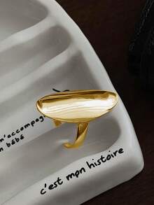 1 件简约椭圆形铜/银开口戒指，适合女性日常佩戴、派对/礼物 - 銀色 - 查看 9