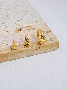 Bộ 3 khuyên tai hình hoa hướng dương mạ vàng 14K đính đá Cubic Zirconia tinh tế, khuyên tai hoa ít gây dị ứng, khuyên tai sụn có thể đeo chồng lên nhau, quà tặng cho nữ, thích hợp đeo một bên tai. - bộ 3 món - Xem 4