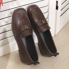 Women's New Camellia Metal Decor Plus Size Fashion Slip-On Flat Shoes, Brown PU Leather, Elegant For Daily Wear, Office, Commute, Versatile, Comfortable Soft Bottom, Lightweight Loafers