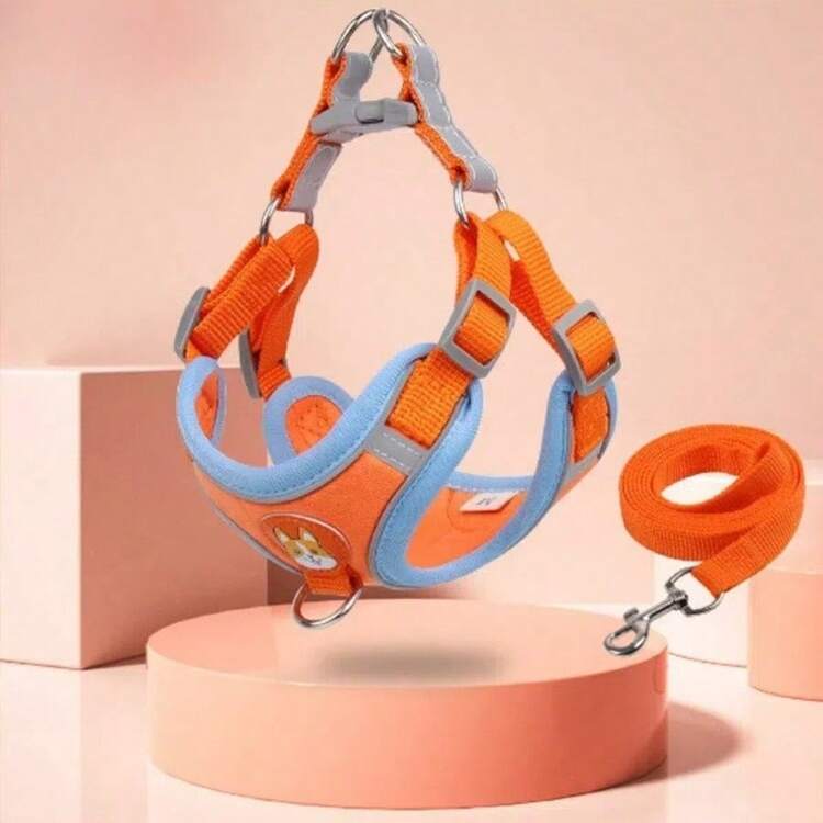 Chest Harness And Leash Set For Dogs And Cats – Comfortable, , And Adjustable For Small And Medium-Sized Pets. - 紅色 - 查看 11