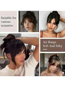 1 Piece Women's Clip-On Bangs-Heat-Resistant Synthetic Fiber, Natural Straight Hair Effect, Easy Clip-On Design, Suitable For Daily, Work, Party, Date-Dense Texture Adds Layering, Suitable For All Light Colors And All Kinds Of Hairstyles, Quick Modeling, Seamless Integration, Dedicated To Busy Women - nâu nhạt - Xem 7