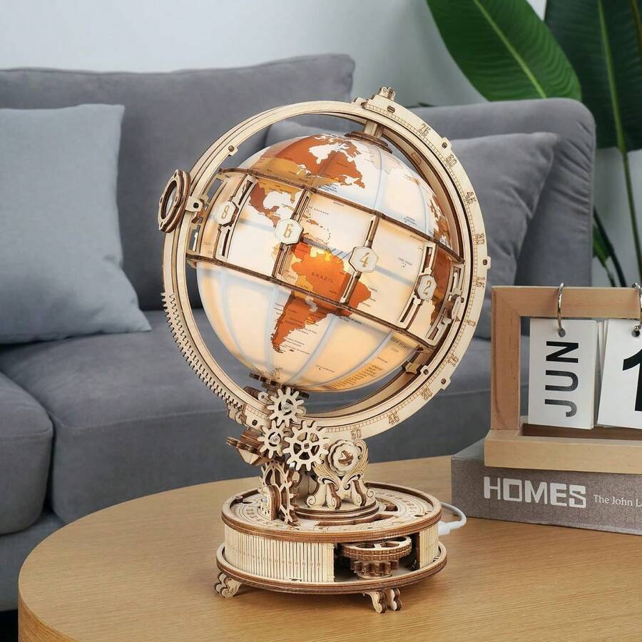Robotime ROKR Glow-In-The-Dark Globe 3D Puzzle Set, Mechanical Building Structure Jigsaw Craft, Holiday Gift For Interior Decor, Building Toy For Teens And Adults