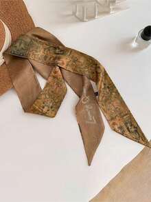 4pcs Dunhuang Element Double-Sided Floral Pattern Scarf, Fashion Art Long Scarf, Versatile Necktie, Gift Box Ribbon - Multicolor - View 10