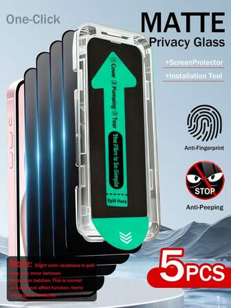 Yezodawee 5 piezas Protector de pantalla de vidrio templado de privacidad mate de 9H con aplicador, instalación de un solo clic, anti-espía, anti-arañazos y anti-huellas dactilares, accesorios para teléfono compatibles con 17Pro Max 12/12 Pro/12 Pro Max/11, 11 Pro/11 Pro Max/X/XR/XS/XS (pueden ocurrir ligeras variaciones de color en las lengüetas de extracción entre los lotes de producción. Los artículos se envían al azar como en la imagen 3)
