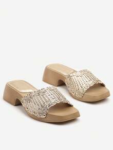 Sandalias casuales de verano de mujer tipo mules de ganchillo bohemio - Dorado - Ver 5