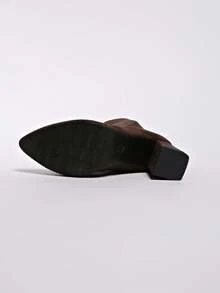 2025 Autumn/Winter New Suede Chunky Heel Ankle Boots For Women, Pointed Toe, Elastic Slim Fit Boots, Versatile - Brown - View 5