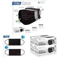 Cubrebocas Negro 200 piezas, Mascarilla Desechable Termosellada Tricapa, Tapabocas con 200 Piezas con Ajustador Nasal Oculto y Tecnologa Ligera de Filtrado Efectivo - Negro - Ver 1