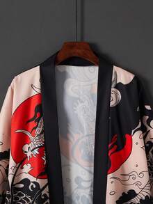 Áo khoác kimono dáng rộng tay 3/4 phong cách Trung Hoa cổ điển, họa tiết đường phố mùa hè, áo khoác chống nắng đi biển - màu đen - Xem 4