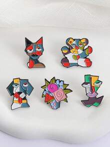 1pc Abstract Floral Brooch Set, Metal Enamel Pins, Personalized Fashion Accessory - Multicolor - View 1