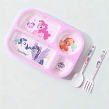 3pcs My Little Pony Tableware, Cute Melamine Bowls And Cartoon Plates, Durable And Shatter-Resistant, Comes With Fork And Spoon Compartment Plates, Suitable For Home Kitchen And Dining. - Pink - View 9