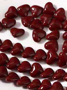 2/5pcs Valentine's Day Heart-Shaped Beads For Jewelry Bracelet Making, Glass Red Heart-Shaped Spacer Beads, DIY Pendant Earrings, Handmade Gifts - Red Heart-shaped Beads - View 1