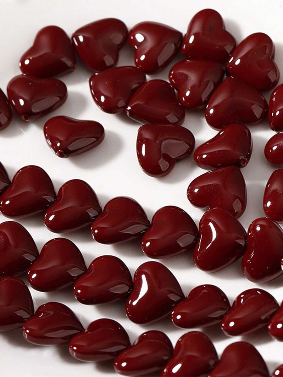 2/5pcs Valentine's Day Heart-Shaped Beads For Jewelry Bracelet Making, Glass Red Heart-Shaped Spacer Beads, DIY Pendant Earrings, Handmade Gifts - Red Heart-shaped Beads - View 1