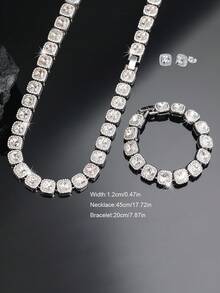 3pcs/Set Men Christmas Gifts,Iced Out Square Stone Necklace Jewelry Set,Hip Hip Style With Matched Bracelet And Earrings,Men's Jewelry Copper Stud Earrings Cuban Chain Gift For Best Friends,Christmas Day - Style a - View 7