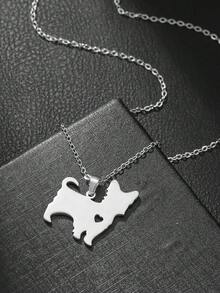 1pc Cute Animal Dog With Hollow Heart Stainless Steel Pendant Necklace, Suitable For Family, Friends, Daily Wear