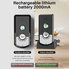 Wireless Intercom Doorbell 1500 Meters 2 Charging Methods Intercomunicador for Home Security - Negro - Ver 9