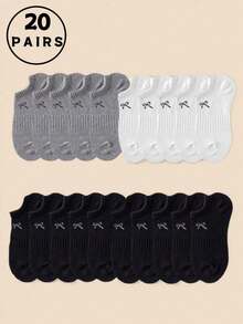1 Pair/20 Pairs/30 Pairs Black, White, Gray Waist Cinching Bow Pattern Socks, Suitable For Dress Shoes, Sneakers, Platform Shoes, Outdoor Sports & Fitness Wear, Casual Business Commute Travel, Unisex Campus Daily Sports Essential, Soft Skin-Friendly Breathable Moisture-Wicking Odor-Resistant Low-Cut Non-Slip Invisible Ankle Socks - Multicolor - View 9