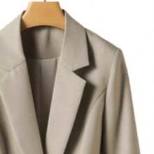 Damen Lässig Kragen Langarm einfarbiger Knopf Taschen Büro Blazer, Herbst