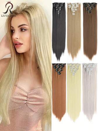 7 件装女士加长直发夹，采用 24 英寸黑色和深棕色混纺耐热纤维制成，适合日常、派对和万圣节等场合。