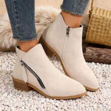 Fall/Winter 2025 Women's Popular Versatile Suede Ankle Boots And Short Boots,New Autumn/Winter Women Short Boots, Fashion Versatile Low-Heel Anti-Flat Side Zipper Shoes, Wear With Black Skirt,Boots For Women - 米色升級款 - 查看 1