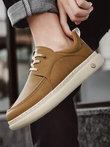 4 Season New Men Comfortable Soft Bottom Sneakers Casual Loafers Leather Shoes Office Shoes Versatile Fashion Shoes Travel Shoes Slip-On Moccasins Slouchy Shoes Lace-Up Metal Eyelets - Khaki - View 9