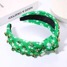 PHALIN St Patricks Day Headband For Women Green Lucky Shamrock Embellished Rhinestone Crystal Pearl Knotted Headband St Patricks Day Hair Accessories Irish Holiday Gifts (Shamrock 3) - Màu B - Xem 7