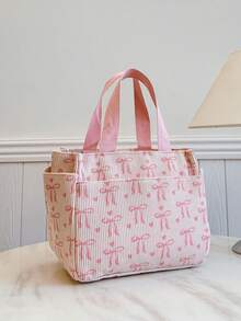 Elegant Mother Bag With Bow Decor, Large Capacity Tote Bag, Minimalist & Versatile, Suitable For Outings, Students And Office Workers, Can Be Used As Lunch Box Insulator - Pink - View 3