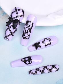 1/2/4 金色格子牛仔图案美甲印花板 圣诞格子不规则蕾丝星心美甲模板 学院风不锈钢模板 美甲工具 可重复使用 DIY 美甲用品 - 金色 - 查看 9