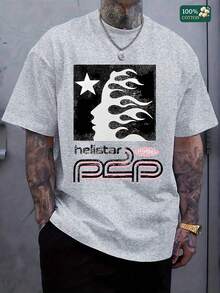 Men's Vintage Helistar 1996 Graphic T-Shirt - Retro Flaming Profile Star Print, Soft Cotton Summer Casual Tee For Everyday Wear, Fade-Resit Ink, All-Day Comfort, Perfect Gift For Men. - Grey - View 1