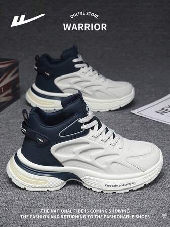 WARRIOR 1 par de zapatos casuales de cuero con cordones para hombres, suela suave antideslizante, moda versátil y ligera, zapatillas deportivas gruesas para exteriores y deportes