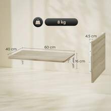 HOMCOM Folding Table, 60x40cm Folding Desk, Space Saving Floating Desk With Rounded Corners, For Home Office, Living Room, Bedroom, Kitchen, Oak