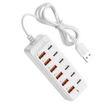 WOWSSYO 12合1 66W快充站,6个USB接口+6个Type-C PD快充接口电源集线器,快充Type-C多功能插头/多输出插座,USB集线器,USB适配器,USB-C集线器,USB集线器/多端口集线器,兼容笔记本电脑、手机、平板电脑、游戏机和其他设备 - 白色 - 查看 10