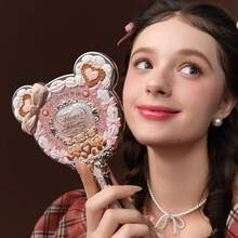 The Sweetie Bear Hand Mirror, Vintage Portable Handheld Mirror, Fancy & Pretty Princess Mirror With Long Handle, Gift For Girls (Creamy Pink) - 甜心熊 - 奶油粉紅色 - 查看 4
