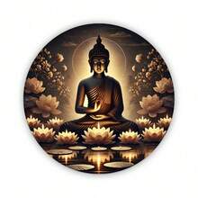 CIFbuy 1pc 20.32x20.32cm Peaceful Buddha Meditation Round Metal Sign, Glowing Lotus & Candlelight Design, Suitable For Indoor & Outdoor Decor In Living Room, Bar, Cafe,Room Decor,Halloween Decor,Home Decor,Bathroom Decor,Bedroom Decor,Kitchen Decor,Wall Decor,House Decor, Room Decoration Stuff,Living Room Decor - 彩色 - 查看 8