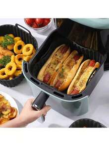 Reusable Non-Stick Air Fryer Liner,Household High Temperature Resistant Silicone Steam Pan Pan Mat Baking Cake Special Mold,Microwave Oven Baking Pan. Kitchen Accessories,Holiday Party Potluck Kitchen Christmas Supplies,1/2PCS Square Silicone Air Fryer Basket Baking Pan - Multicolor - View 4
