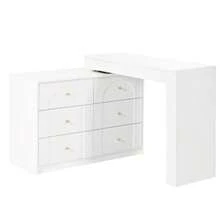 Rotating Dressing Table With LED Lighting, Vanity Table, Office Table, White, 105*40*80cm (Old:SKU:N657P24679091W) - White - View 9