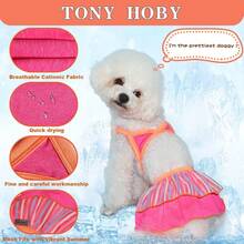 TONY HOBY Dog Bikini Dress, Dog Beach Dress, Bathing Swimsuit In Seaside, Pool For Small Medium Dogs (3PCS, Orange+Pink, S)Christmas - Cam + Hồng - Xem 4