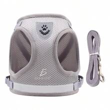 Juego Pechera Arnés Correa Mascotas Medianos Gatos Perros L - Gris - Ver 2