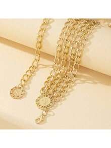 Minimalist Geometric Multi-Layer Coin Adjustable Waist Chain For Women, Solid Color Bohemian Zinc Alloy Waist Belt, Suitable For Daily, Party, Date, Spring/Summer/Autumn/Winter - Four Layers Of Coins - View 6
