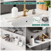 23.6'' X 4'' Stone Faucet Mat - Quick Dry & Prevent Moisture, Diatomite Stone Drying (Includes Silicone Feet), For Kitchen And Bathroom Sink Faucet - White - View 2