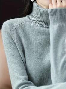 Mi White High Neck Cashmere Texture Sweater, Soft And Skin Friendly, Classic High Neck For Slimming, Can Be Worn On Both Inside And Outside To Create A Gentle And Luxurious Autumn And Winter Essential Item - Màu xanh lam - Xem 4