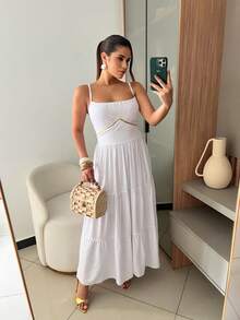 Long Dress / Luxury Dress / Gold Detail / Bow On The Back - trắng - Xem 4