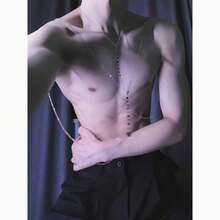 طقم قلادة متعددة الطبقات وسلسلة صدر وسلسلة خصر للرجال، سلسلة جسم من سبيكة مزينة بالراين للاستخدام اليومي والمناسبات