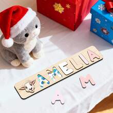 Personalized Name Puzzle, Customized Name Puzzle, Customized Wooden Puzzle Toy, Wooden Letter Puzzle, 3D Letter Puzzle Toy, Easter Christmas Gift, 1st Birthday Gift, Personalized Gift, Birthday Gift, Wooden Puzzle, Customized Wooden Puzzle Toy, Anniversary Gift, Building Block Gift Set - Pink and White, Left - View 2