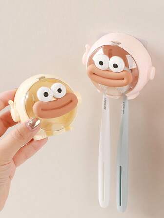 1个宇航员儿童牙刷架，卡通大嘴巴墙贴，浴室牙刷架，壁挂式无需钻孔，家用电动牙刷架