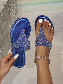 Women's Flat Sandals, 2026 Summer New Decorative Vacation Camping Lightweight Sexy Sandals, Outdoor Roman Flat Comfortable Beach Retro Sandals - Royal Blue - View 1
