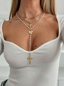 Bộ 4 mặt dây chuyền thánh giá bằng kim loại cổ điển hình Chúa Jesus, dây chuyền hạt ngọc trai giả thanh lịch, bộ trang sức quyến rũ dành cho nữ (pha lê và đĩa vàng - Màu sắc và số lượng ngẫu nhiên, dựa trên sản phẩm thực tế) - Đi qua - Xem 19